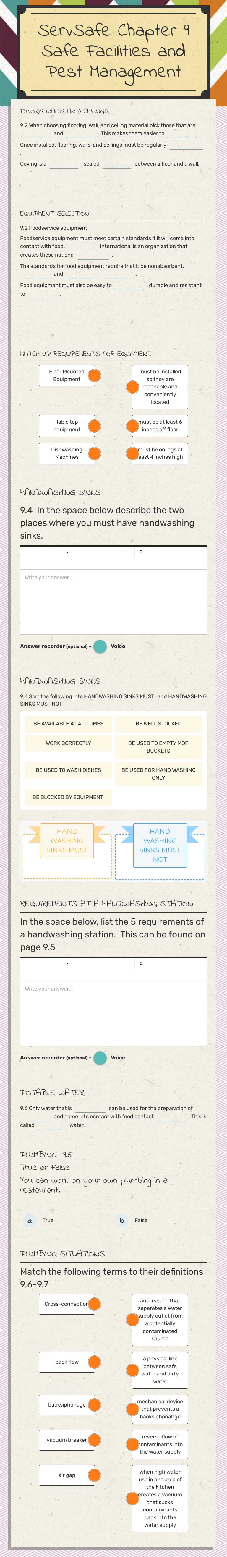 ServSafe Chapter 9
Safe Facilities and Pest Management worksheet preview image