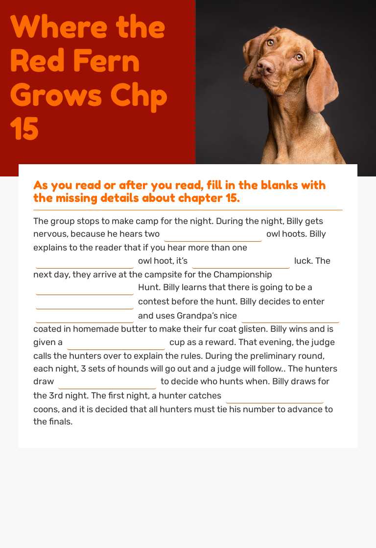 Where the Red Fern Grows  Chp 15 worksheet preview image