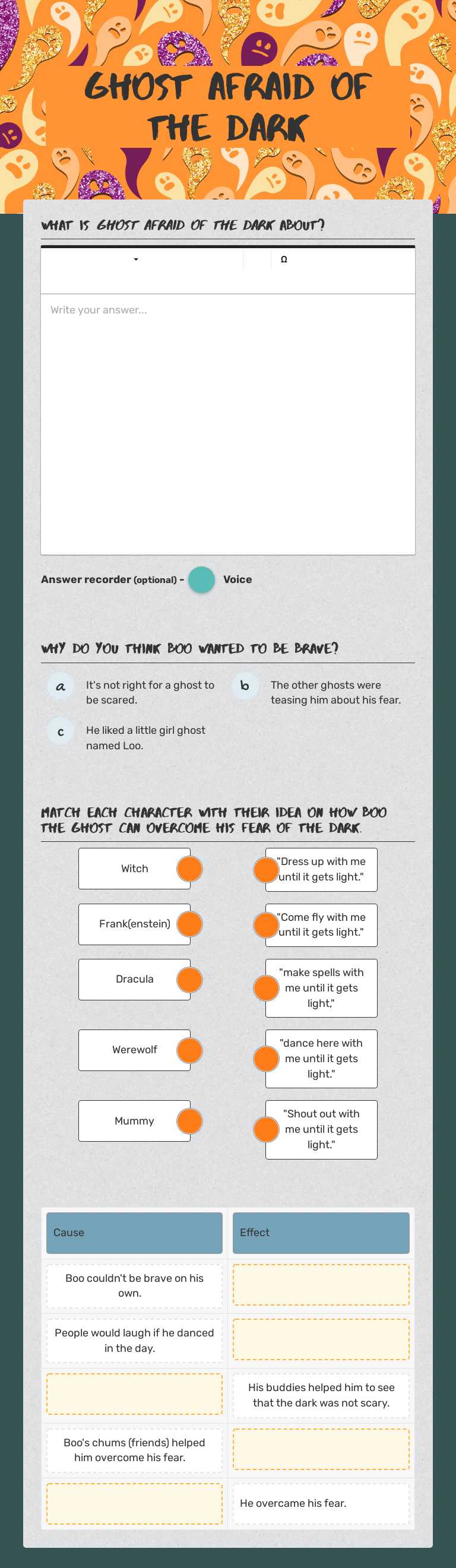 Ghost Afraid of the Dark worksheet preview image