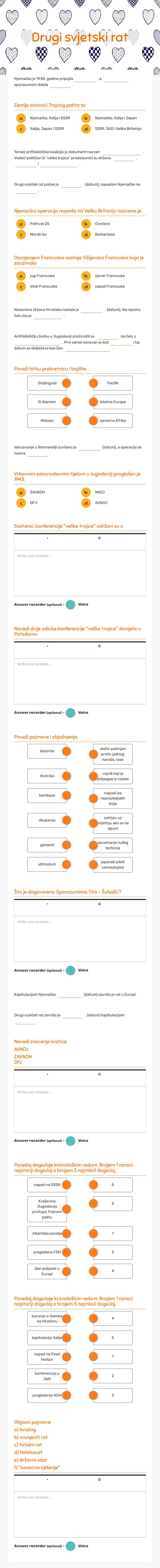Drugi svjetski rat worksheet preview image