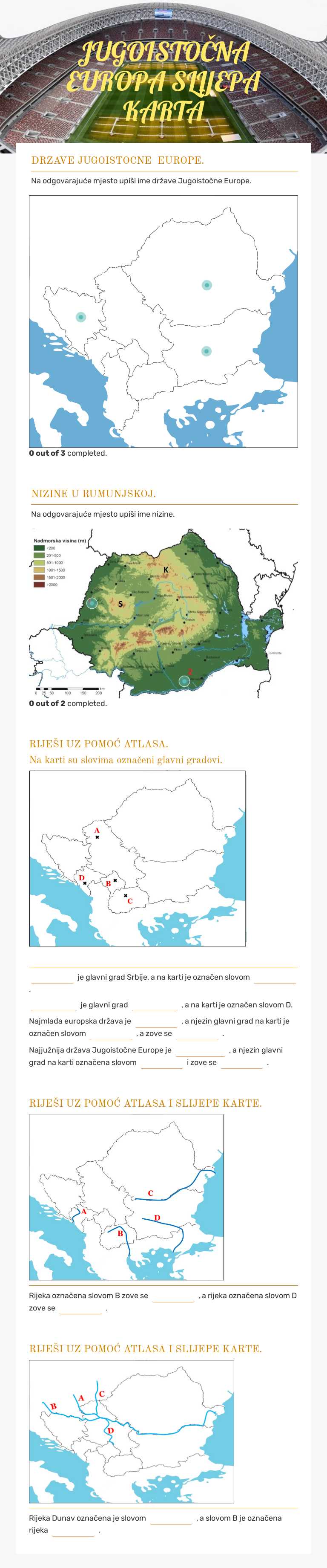 JUGOISTOČNA EUROPA SLIJEPA KARTA worksheet preview image