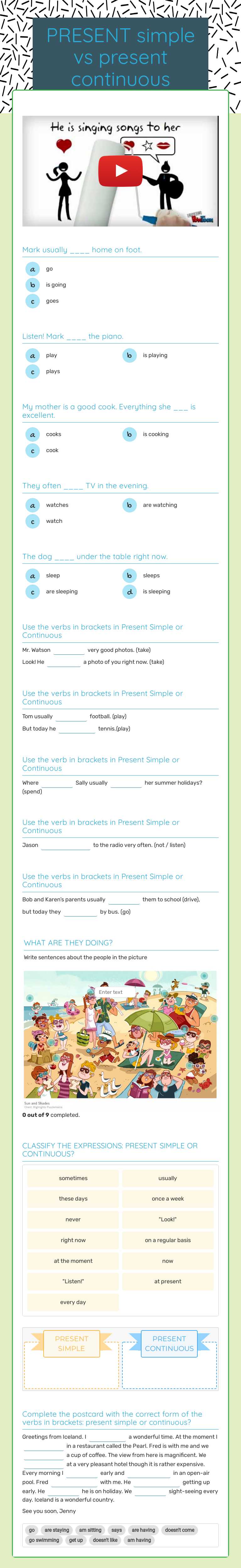 PRESENT simple vs 
present continuous worksheet preview image