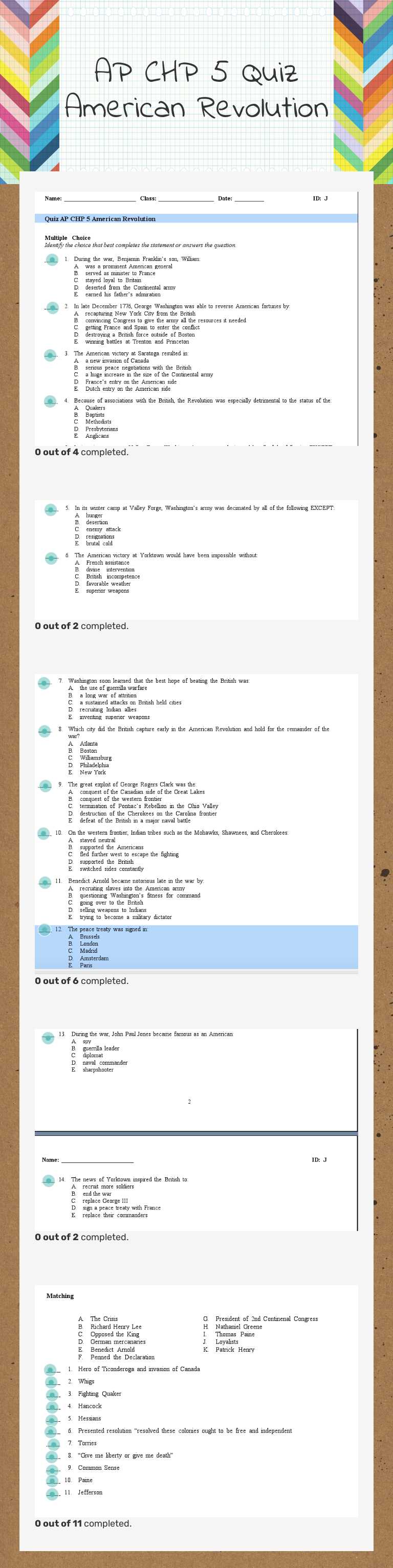 AP CHP 5 Quiz    
American Revolution Grade 11 worksheet preview