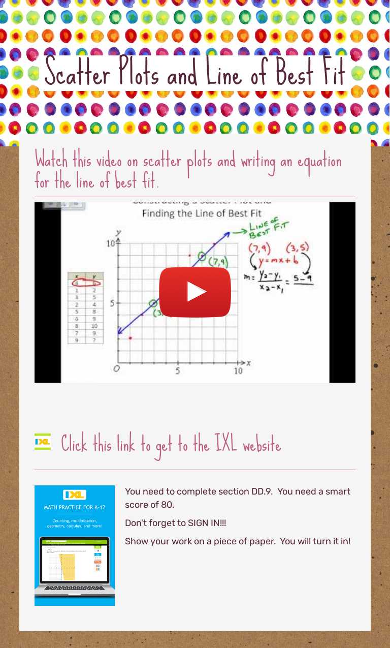 Scatter Plots and Line of Best Fit worksheet preview image