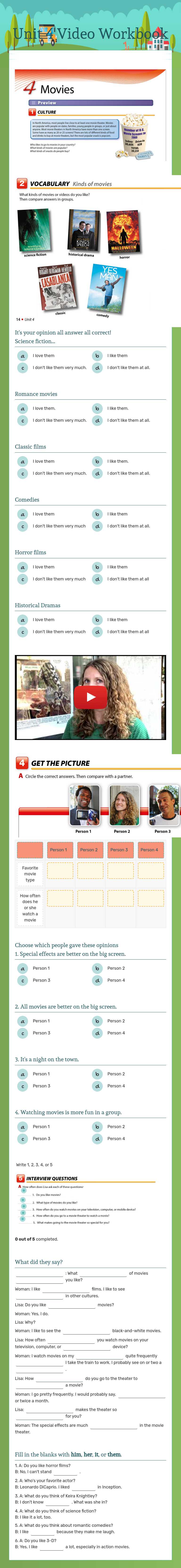Unit 4 
Video Workbook worksheet preview image