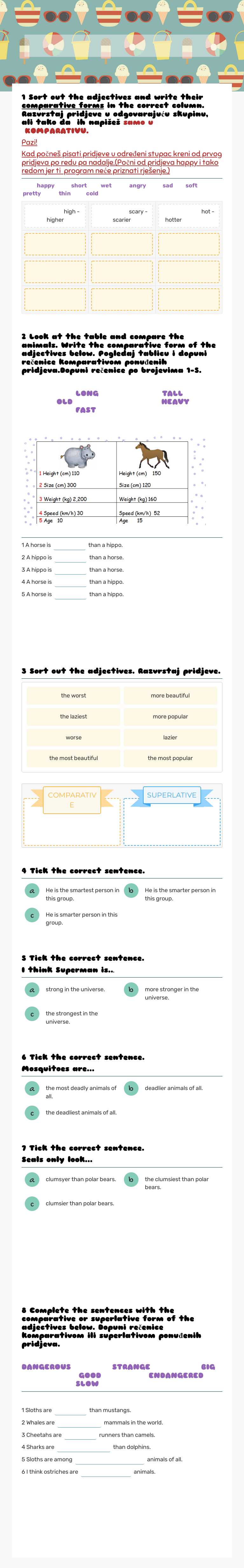 quiz time - Comparison of adjectives worksheet preview image