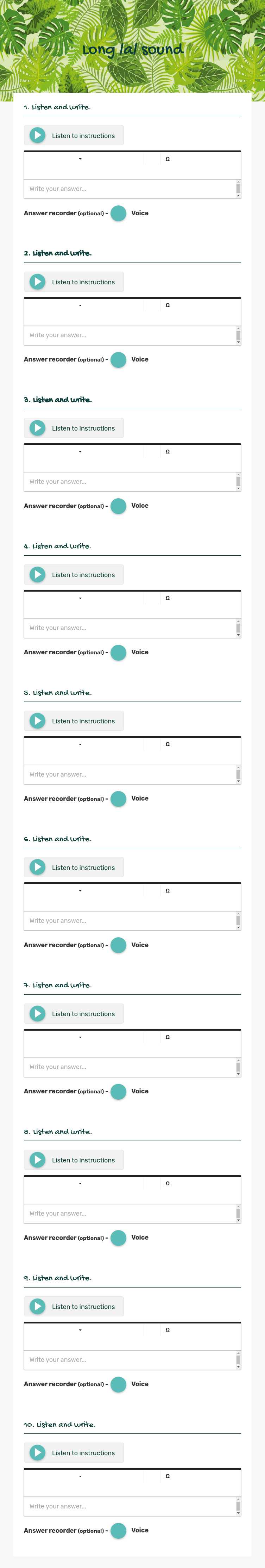 Long /a/ sound worksheet preview