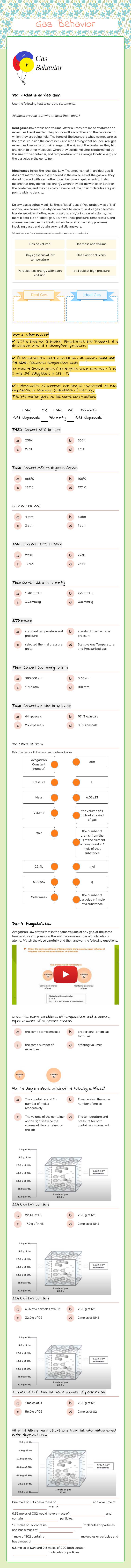 Gas Behavior worksheet preview image