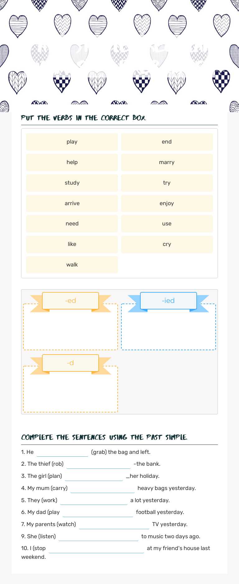 past simple (regular verbs) - exercises worksheet preview image