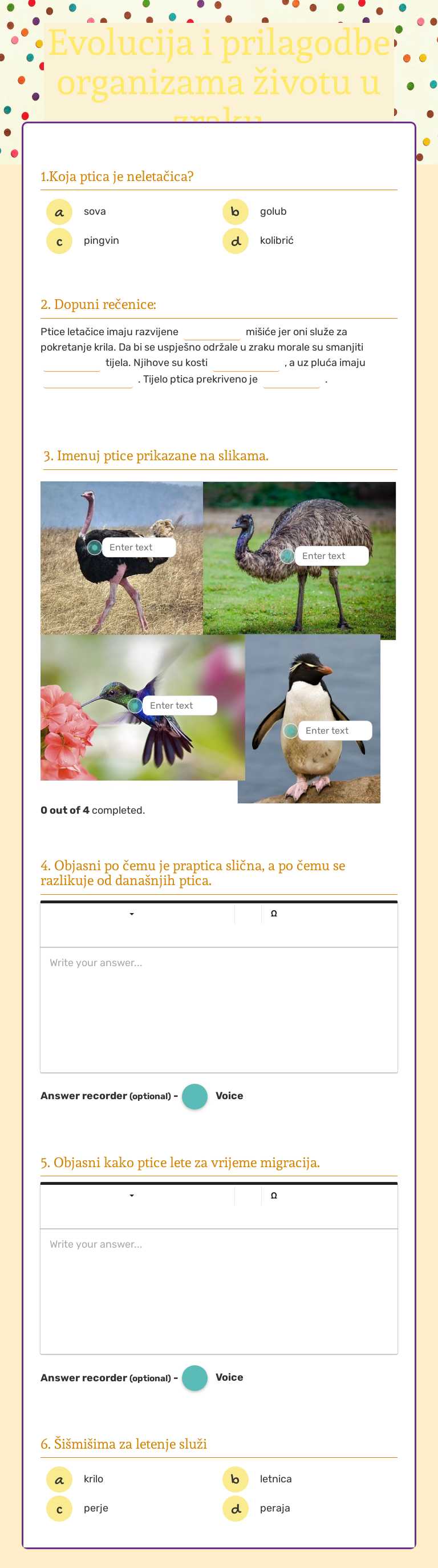 Evolucija i prilagodbe organizama životu u zraku worksheet preview image