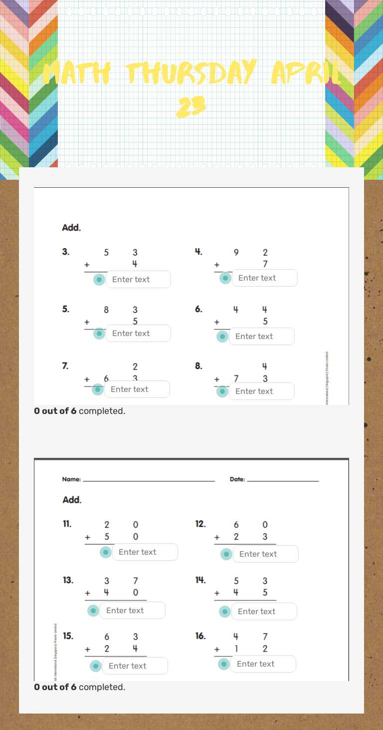 Math Thursday April 23 worksheet preview image