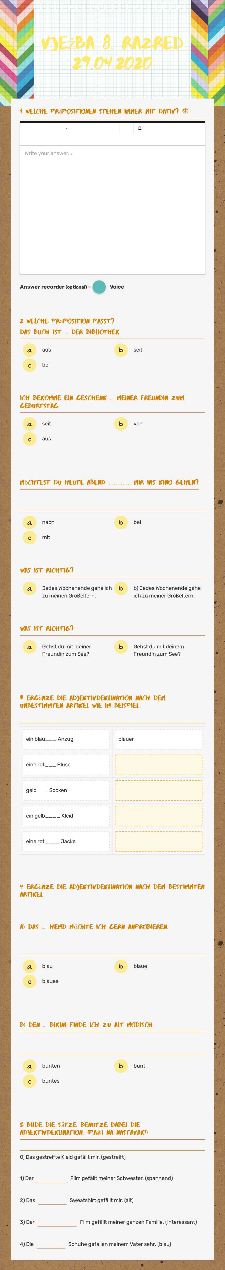 Vježba 8. razred 29.04.2020 Grade 8 worksheet preview
