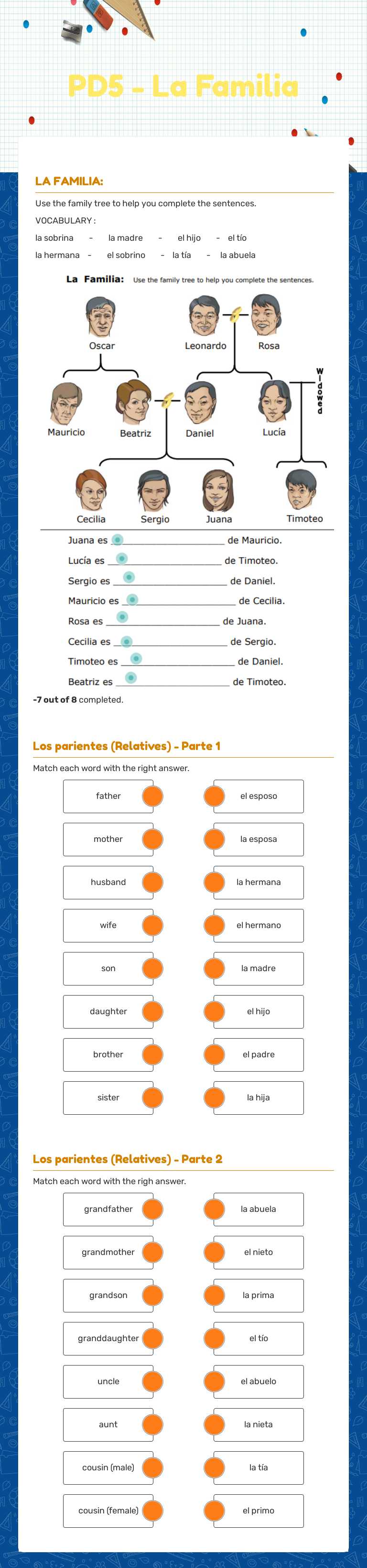 PD5 - La Familia worksheet preview image