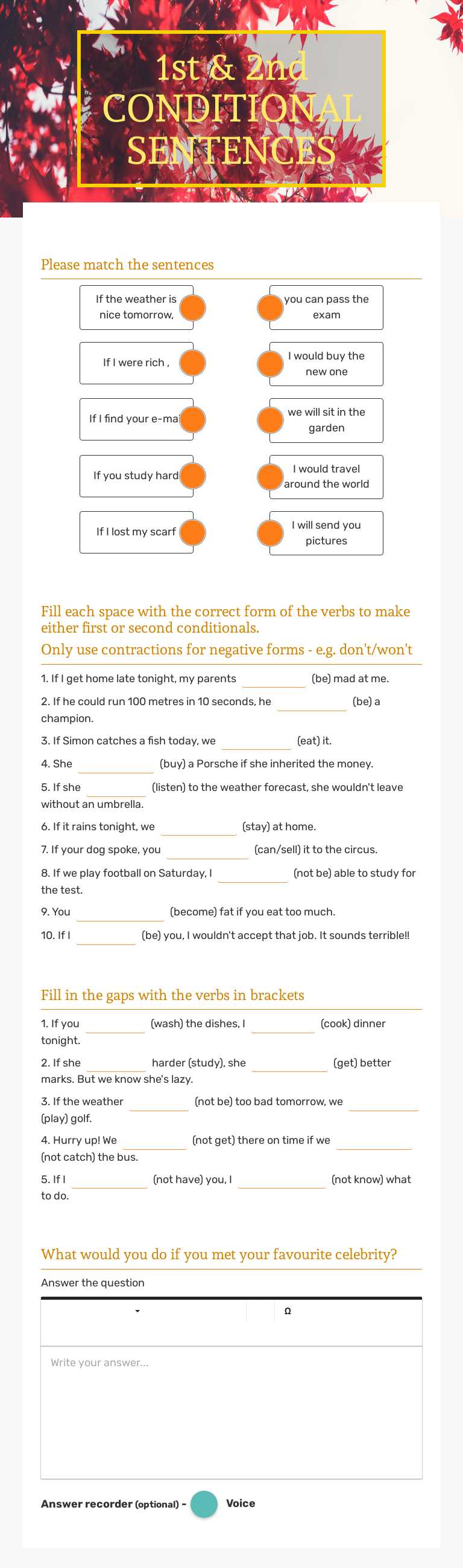 1st & 2nd CONDITIONAL SENTENCES worksheet preview image