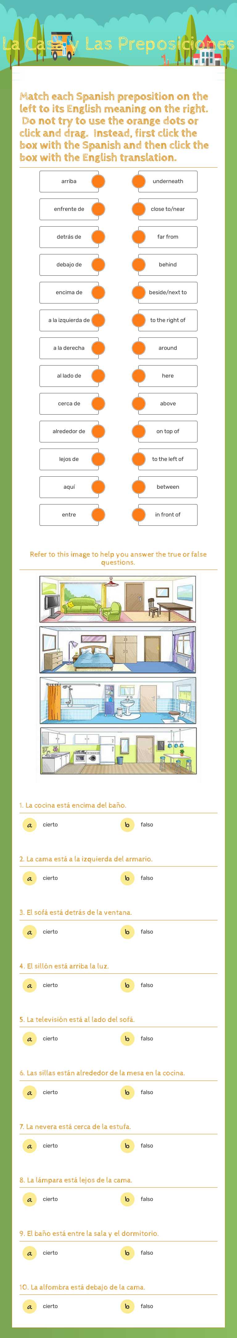 La Casa y Las Preposiciones worksheet preview image