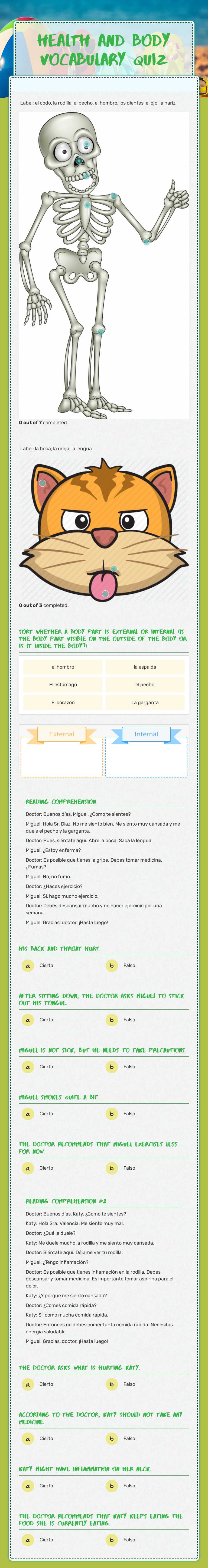 Health and body vocabulary quiz Grade 8 worksheet preview
