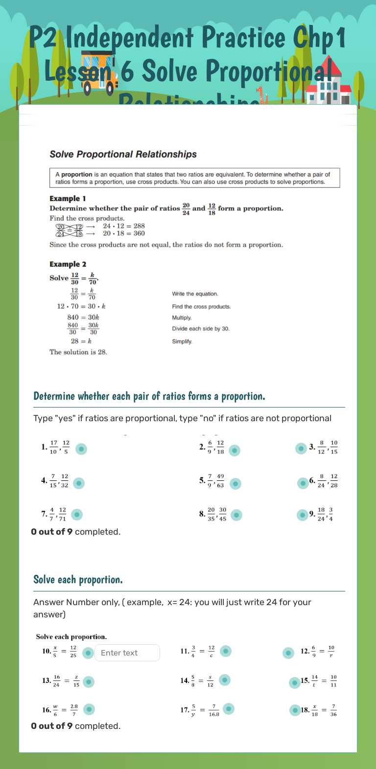 P2 Independent Practice Chp1 Lesson 6 Solve Proportional Relationships worksheet preview image