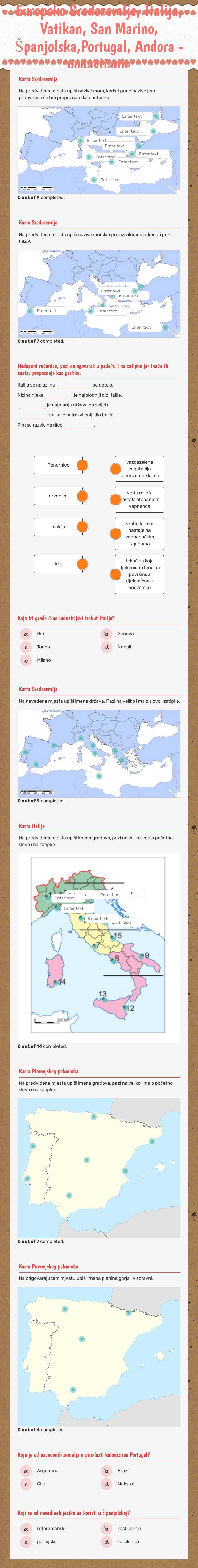 Europsko Sredozemlje, Italija, Vatikan, San Marino, Španjolska,Portugal, Andora - ponavljanje worksheet preview image