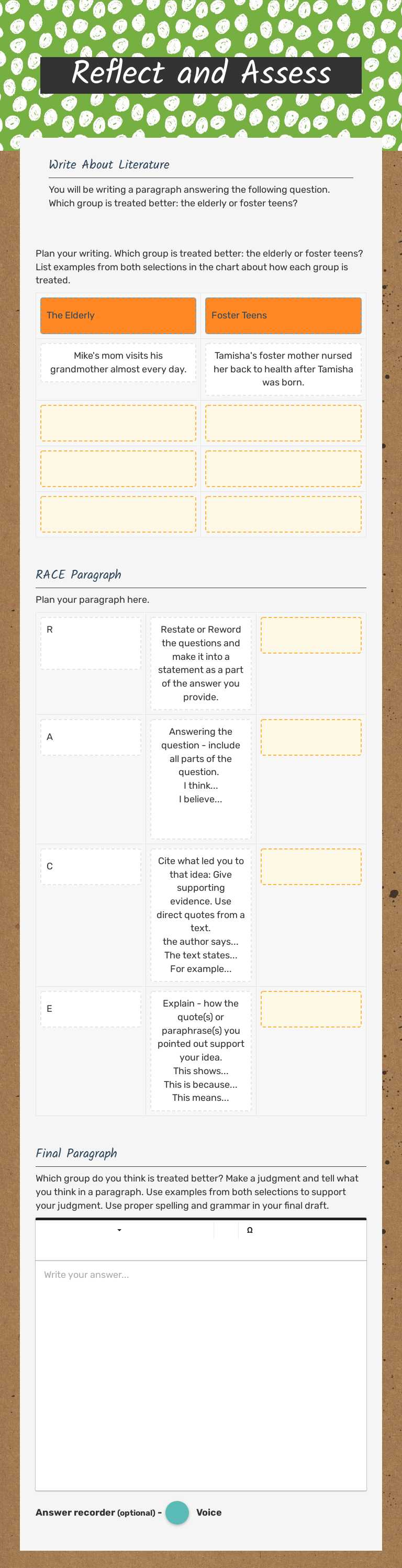 Reflect and Assess Grade 10 worksheet preview