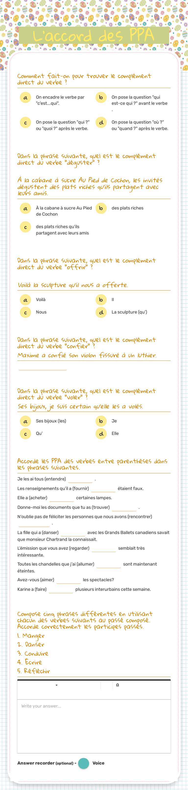L'accord des PPA worksheet preview image