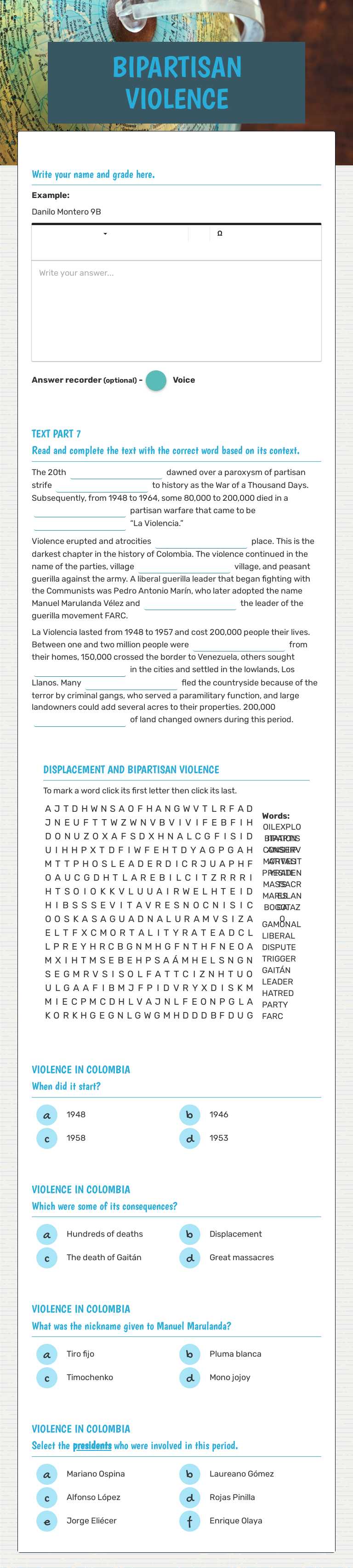 BIPARTISAN VIOLENCE worksheet preview image