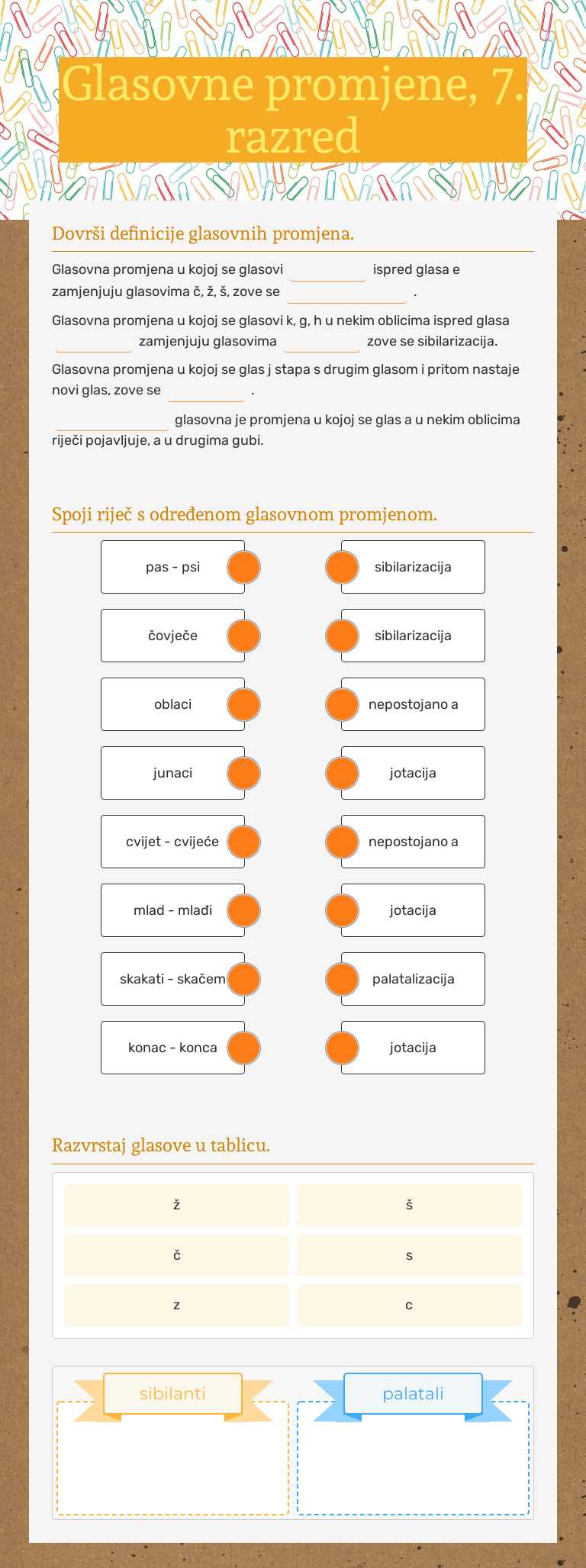 Glasovne promjene, 7. razred worksheet preview image