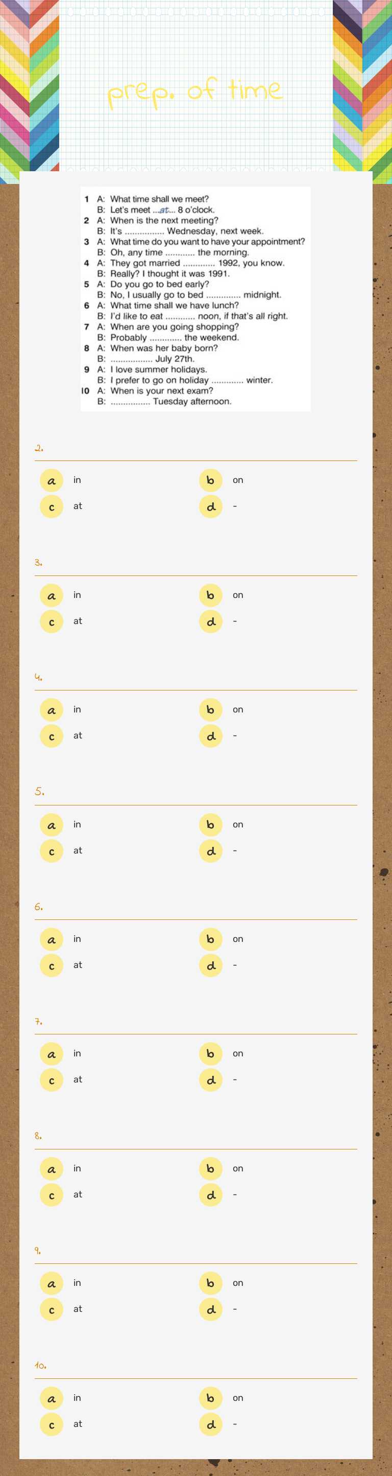 prep. of time worksheet preview image