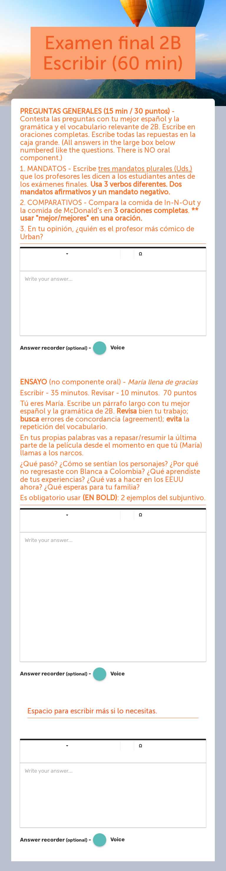 Examen final 2B Escribir (60 min) worksheet preview image
