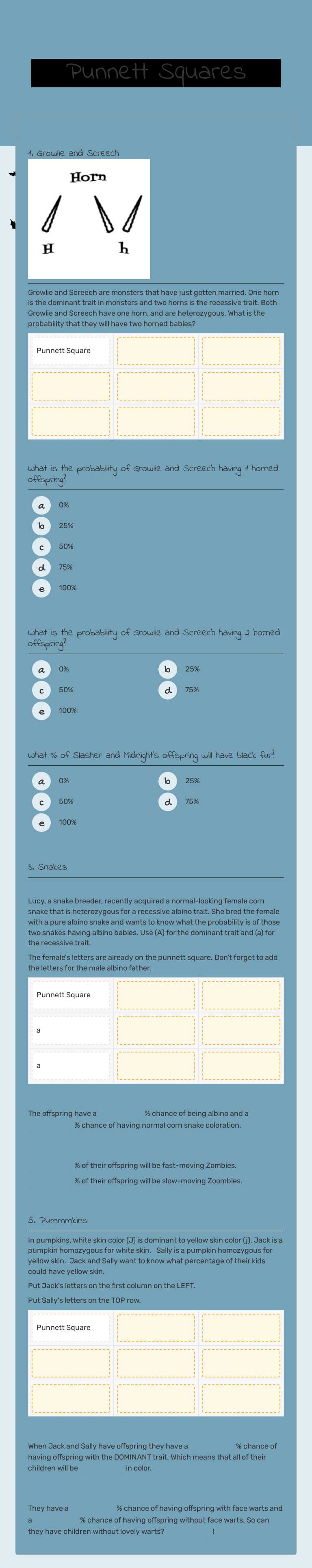 Punnett Squares worksheet preview image