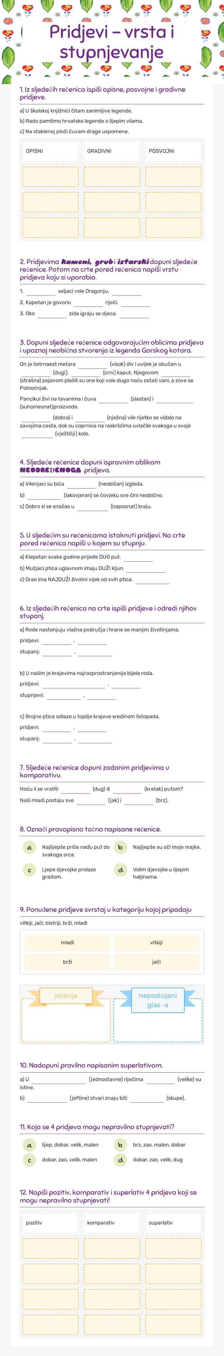 Pridjevi - vrsta i stupnjevanje worksheet preview image