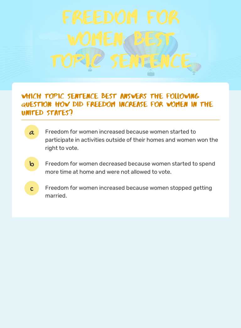 Freedom for women: best topic sentence worksheet preview image