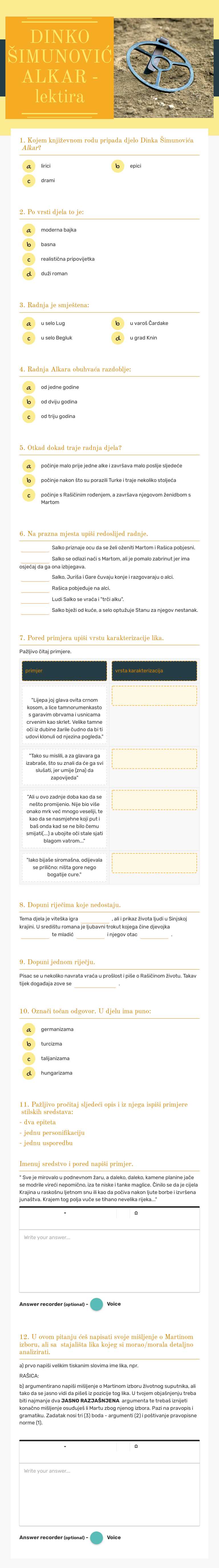 DINKO ŠIMUNOVIĆ ALKAR - lektira Grade 8 worksheet preview