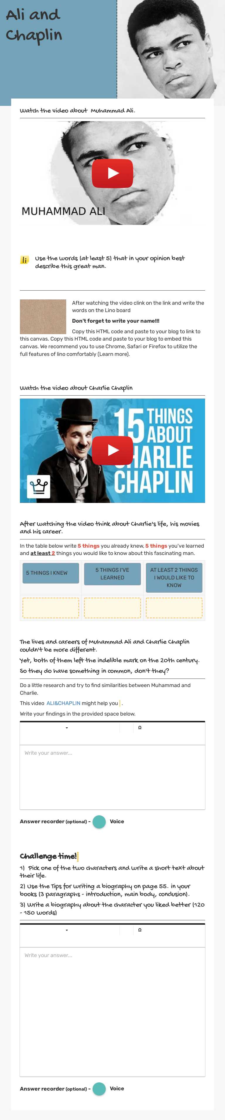 Ali and Chaplin Grade 8 worksheet preview