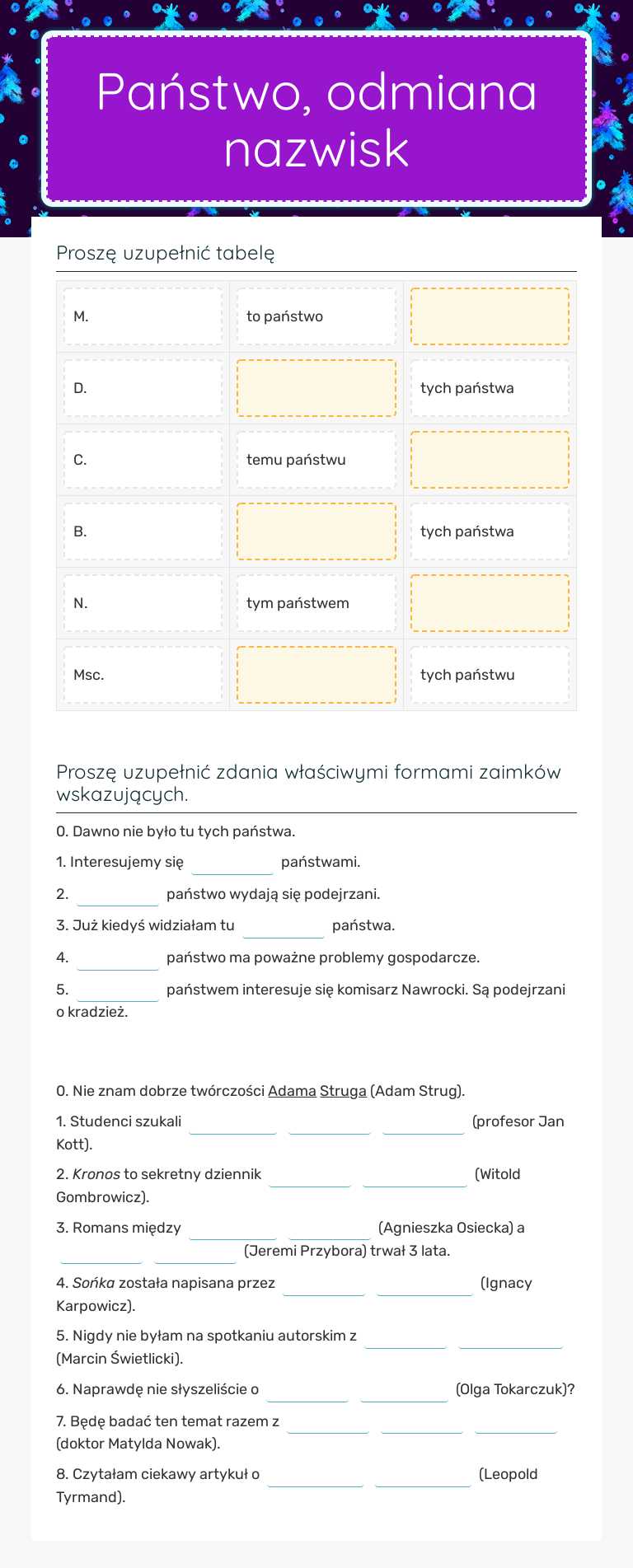 Państwo, odmiana nazwisk worksheet preview