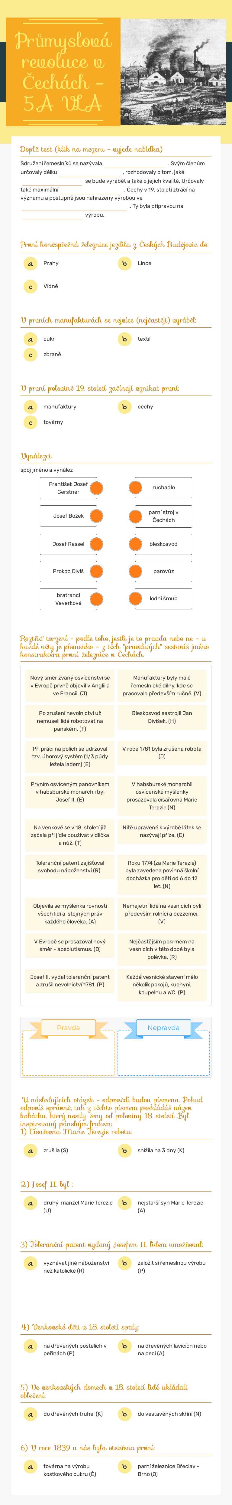 Průmyslová revoluce v Čechách - 5.A VLA worksheet preview