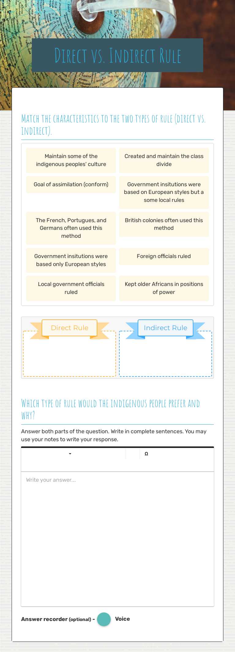 Direct vs. Indirect Rule worksheet preview image