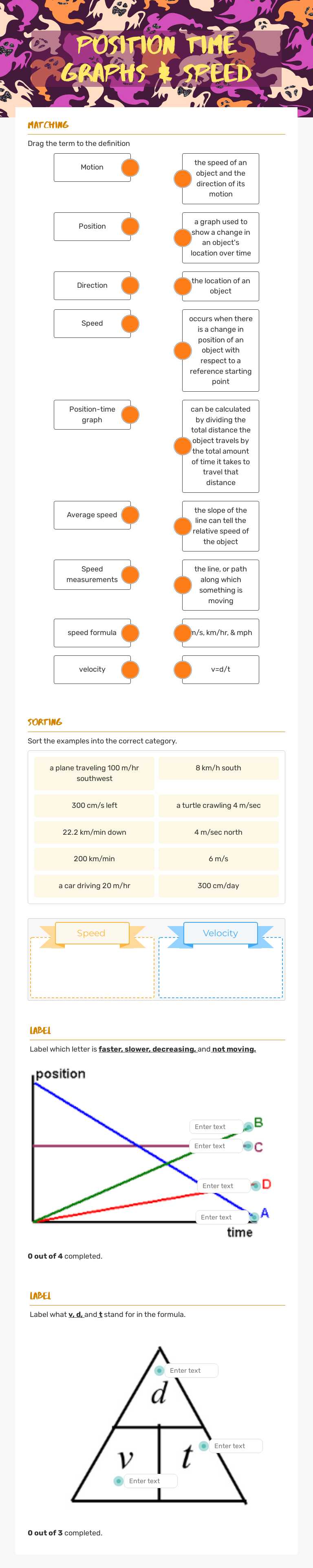 Position time Graphs  & Speed worksheet preview image