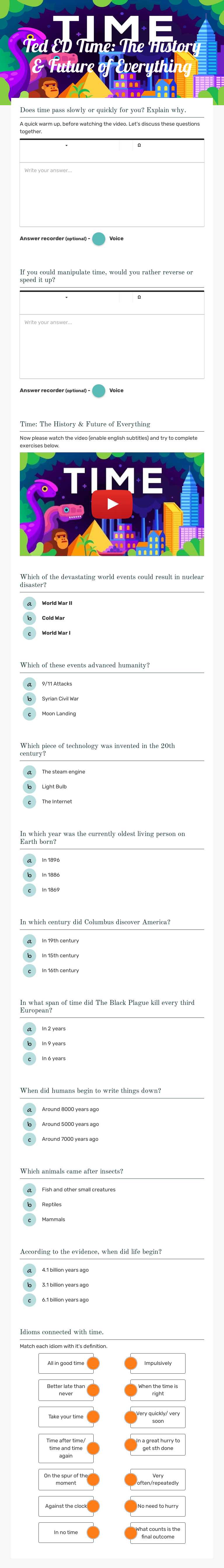Ted ED Time: The History & Future of Everything worksheet preview image
