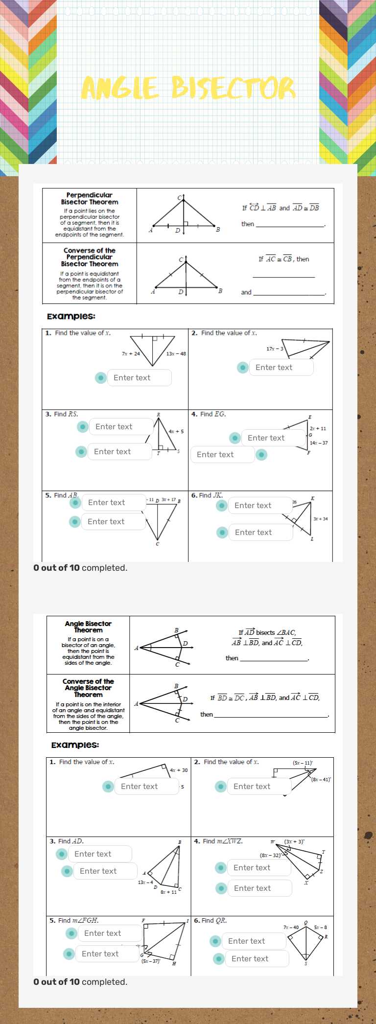 Angle bisector worksheet preview image