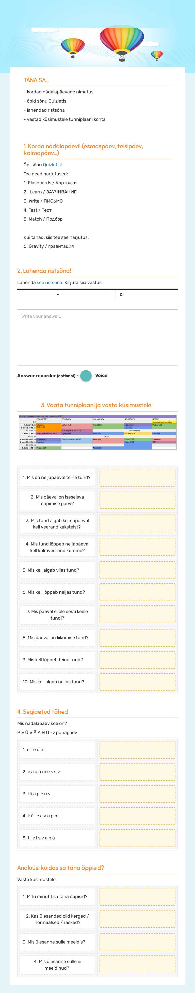 10.5 NÄDALAPÄEVAD worksheet preview image