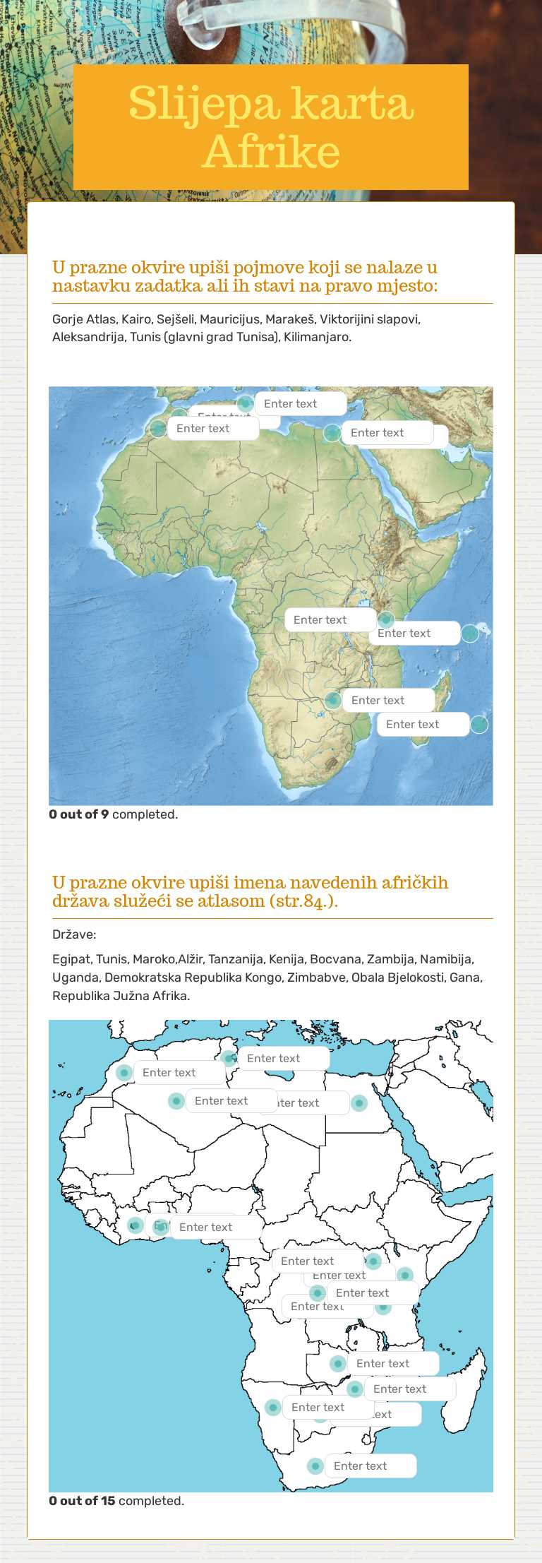 Slijepa karta Afrike worksheet preview image