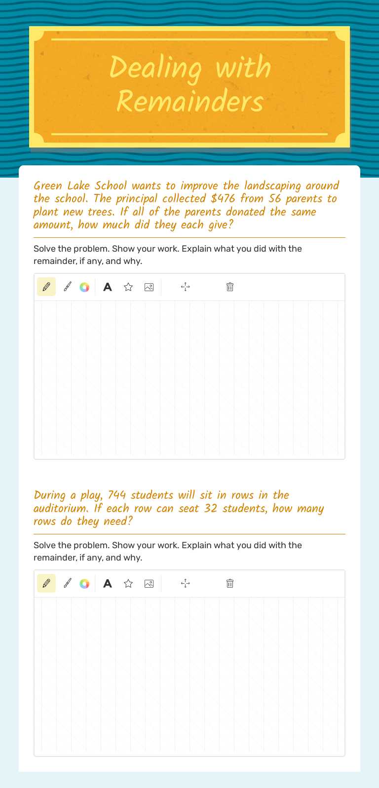 Dealing with Remainders worksheet preview image