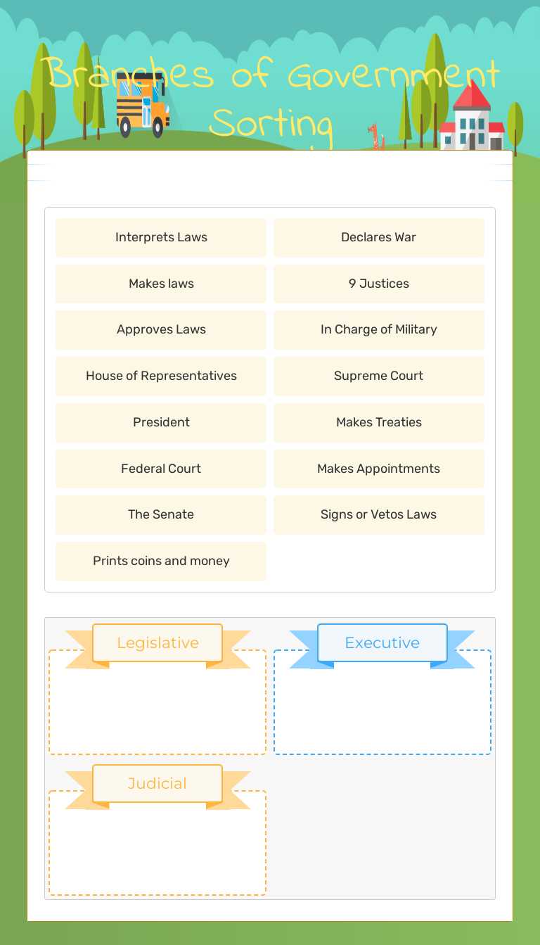 Branches of Government Sorting worksheet preview image