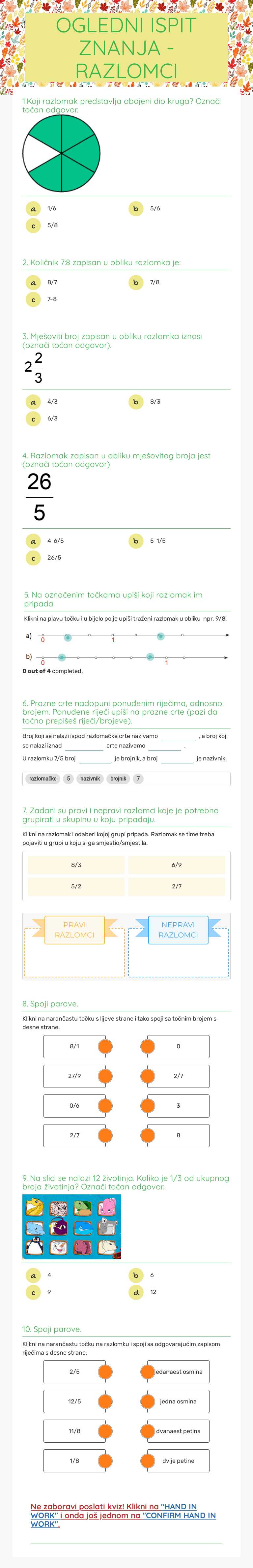 OGLEDNI  ISPIT ZNANJA - RAZLOMCI Grade 5 worksheet preview