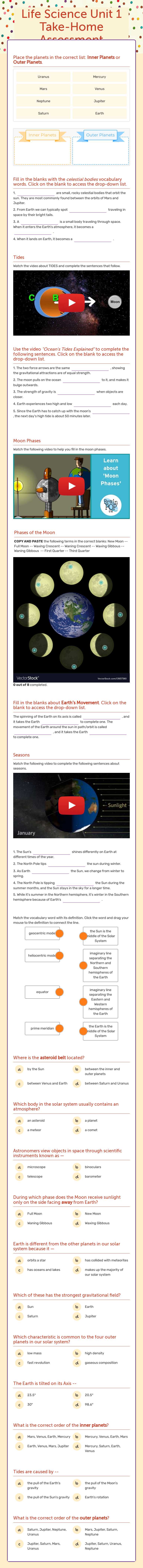 Life Science Unit 1 Take-Home Assessment Grade 6 worksheet preview