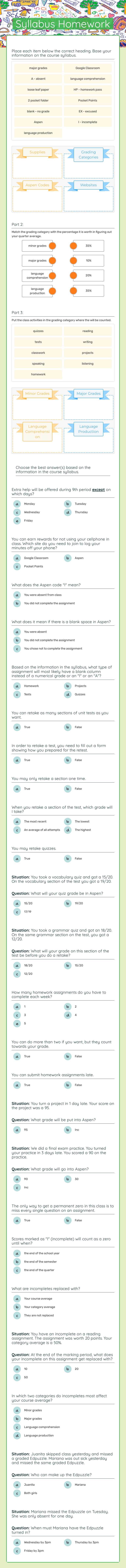 Syllabus Homework worksheet preview image