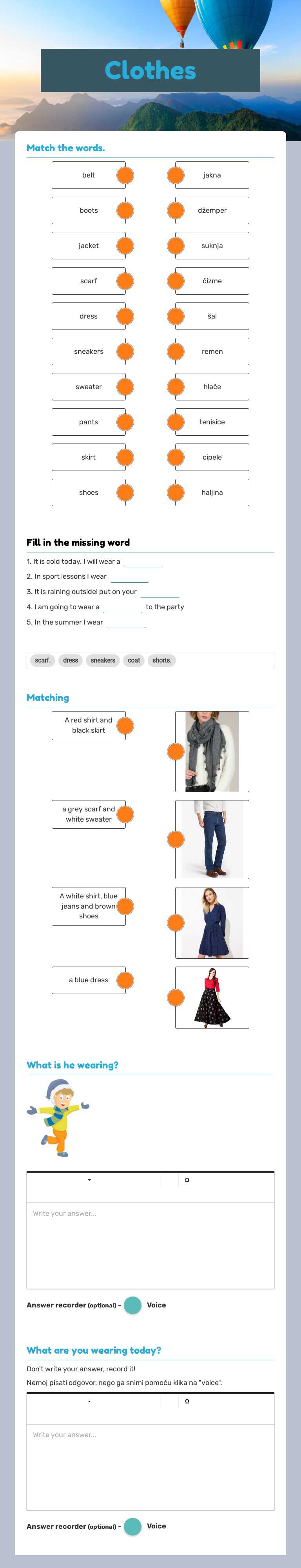 Clothes Grade 5 worksheet preview