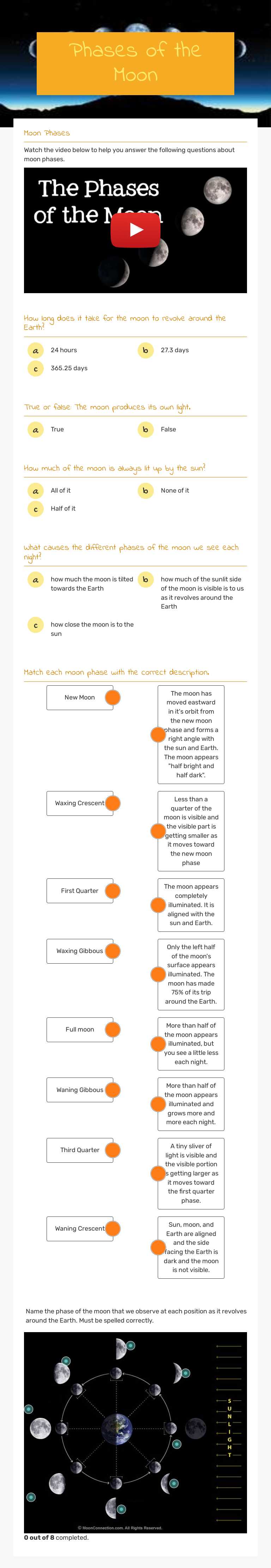 Phases of the Moon worksheet preview image