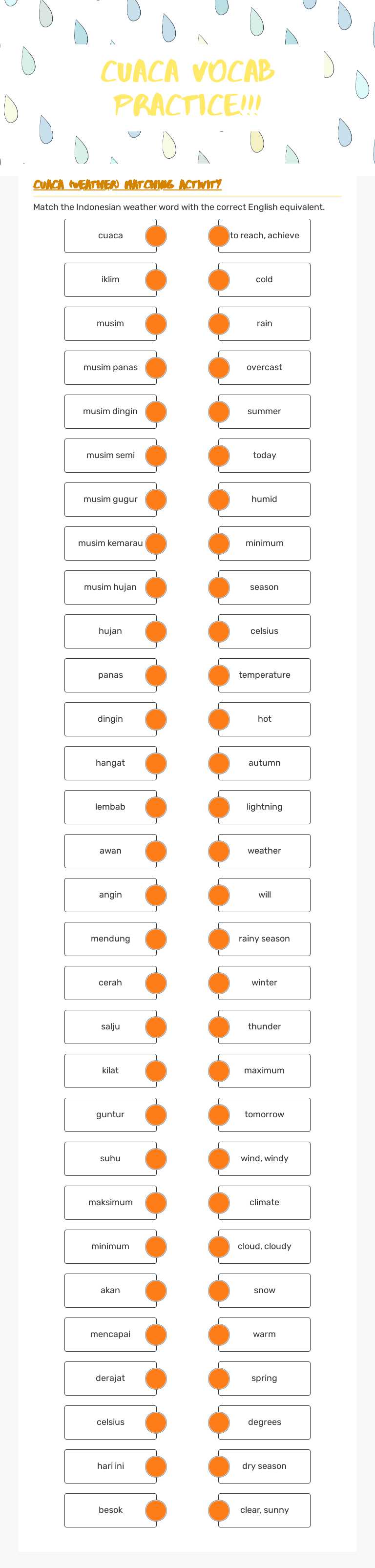 CUACA VOCAB PRACTICE!!! worksheet preview image