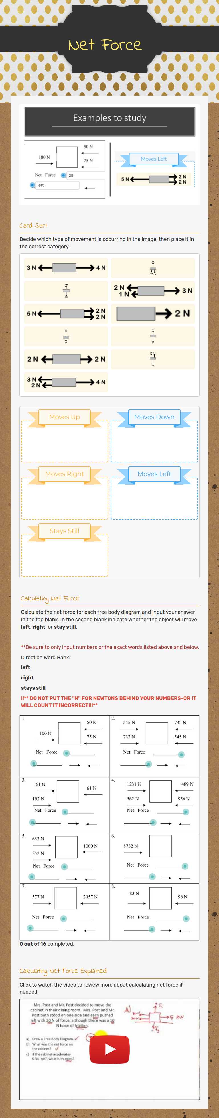 Net Force Grade 8 worksheet preview